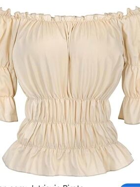Renaissance Blouse Peasant Women Medieval Cosplay Top Off Shoulder Sleeves Shirt